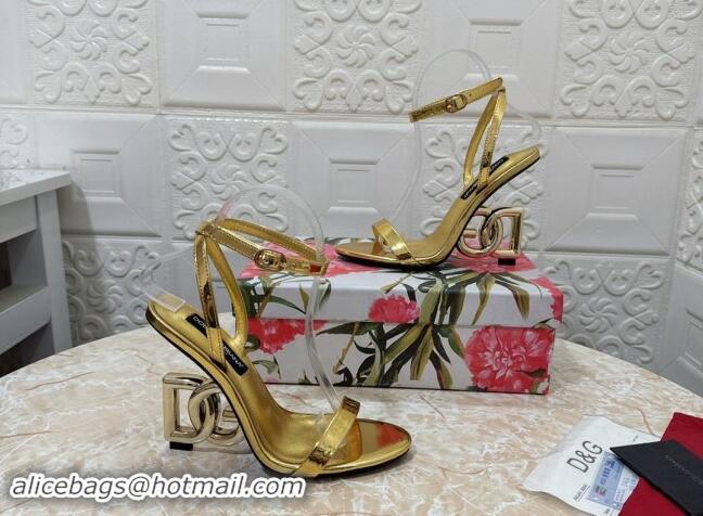 Classic Hot Dolce & Gabbana Patent Calfskin Sandals 10.5cm with DG Heel Gold 325104