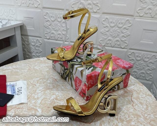 Classic Hot Dolce & Gabbana Patent Calfskin Sandals 10.5cm with DG Heel Gold 325104