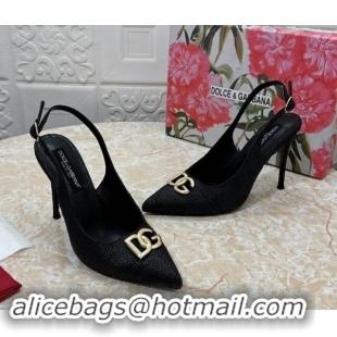 Top Grade Dolce & Gabbana DG Straw-Like Slingback Pumps 10.5cm Black 325105