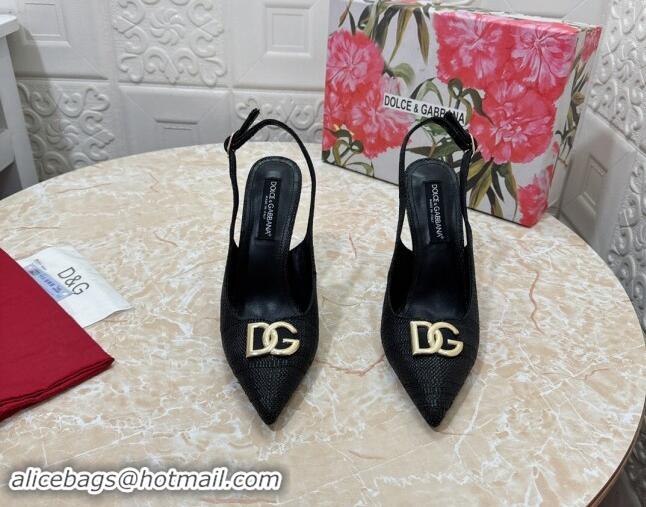 Top Grade Dolce & Gabbana DG Straw-Like Slingback Pumps 10.5cm Black 325105