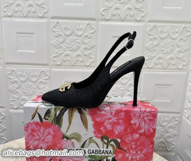 Top Grade Dolce & Gabbana DG Straw-Like Slingback Pumps 10.5cm Black 325105