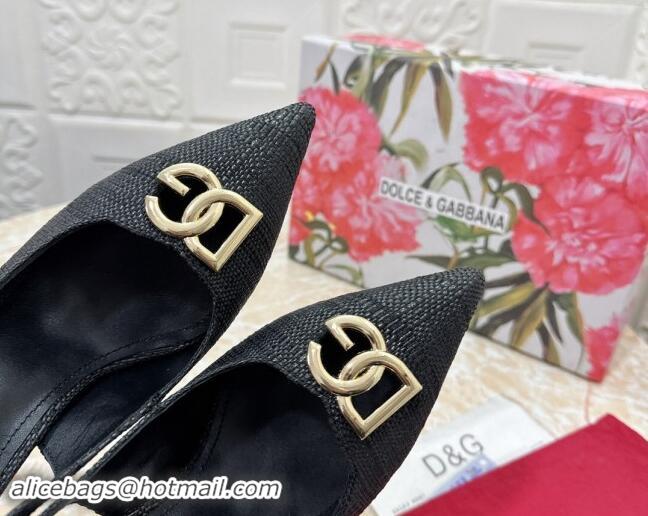 Top Grade Dolce & Gabbana DG Straw-Like Slingback Pumps 10.5cm Black 325105