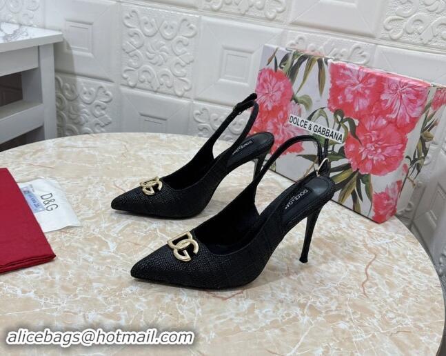 Top Grade Dolce & Gabbana DG Straw-Like Slingback Pumps 10.5cm Black 325105