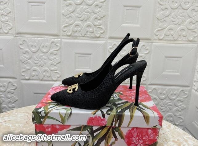 Top Grade Dolce & Gabbana DG Straw-Like Slingback Pumps 10.5cm Black 325105