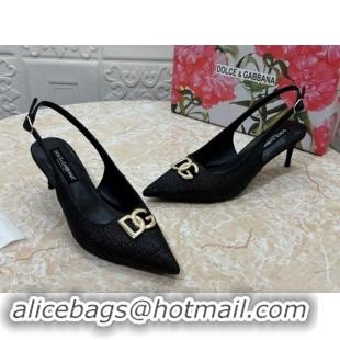 Classic Hot Dolce & Gabbana DG Straw-Like Slingback Pumps 6.5cm Black 325106