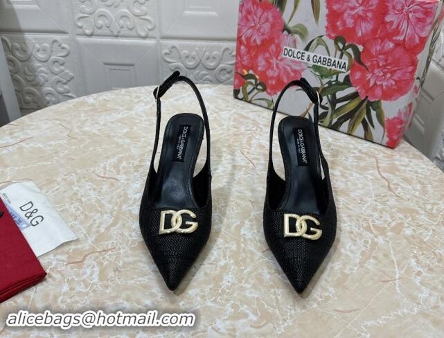 Classic Hot Dolce & Gabbana DG Straw-Like Slingback Pumps 6.5cm Black 325106