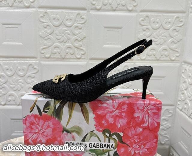 Classic Hot Dolce & Gabbana DG Straw-Like Slingback Pumps 6.5cm Black 325106