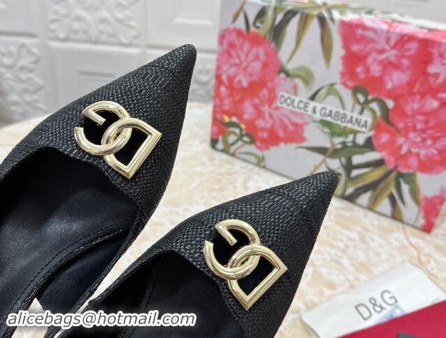 Classic Hot Dolce & Gabbana DG Straw-Like Slingback Pumps 6.5cm Black 325106