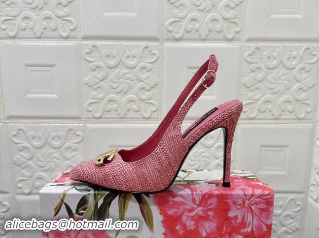 Shop Duplicate Dolce & Gabbana DG Straw-Like Slingback Pumps 10.5cm Pink 325107