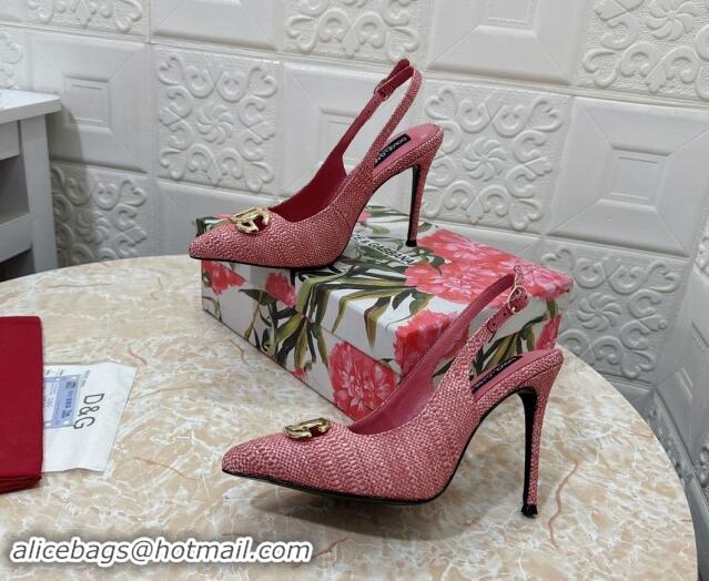 Shop Duplicate Dolce & Gabbana DG Straw-Like Slingback Pumps 10.5cm Pink 325107