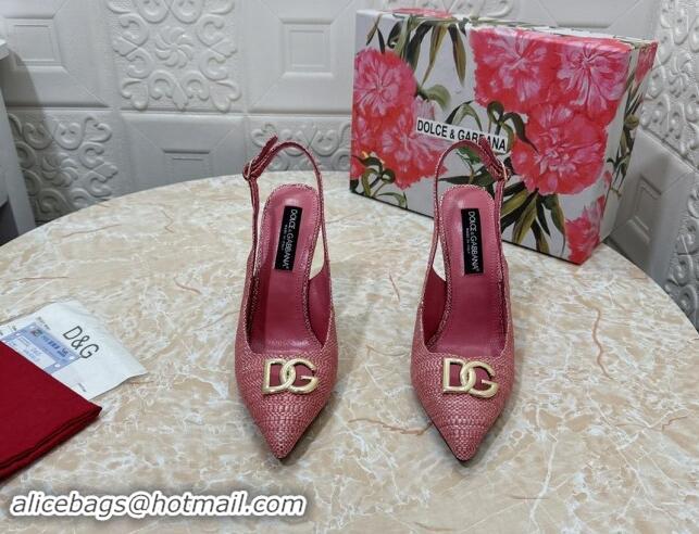 Shop Duplicate Dolce & Gabbana DG Straw-Like Slingback Pumps 10.5cm Pink 325107