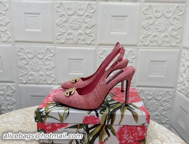 Shop Duplicate Dolce & Gabbana DG Straw-Like Slingback Pumps 10.5cm Pink 325107