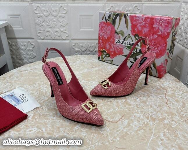 Shop Duplicate Dolce & Gabbana DG Straw-Like Slingback Pumps 10.5cm Pink 325107