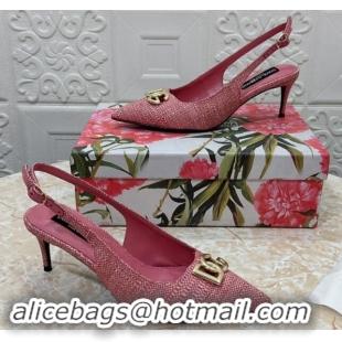 Good Quality Dolce & Gabbana DG Straw-Like Slingback Pumps 6.5cm Pink 325109