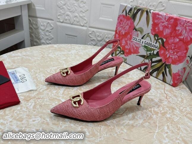 Good Quality Dolce & Gabbana DG Straw-Like Slingback Pumps 6.5cm Pink 325109