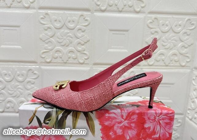 Good Quality Dolce & Gabbana DG Straw-Like Slingback Pumps 6.5cm Pink 325109