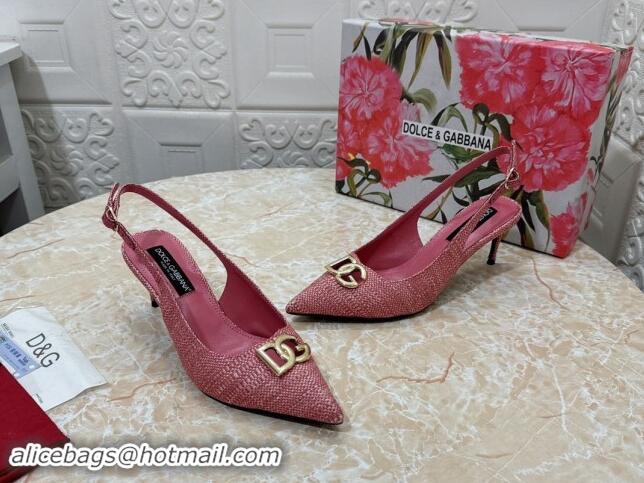 Good Quality Dolce & Gabbana DG Straw-Like Slingback Pumps 6.5cm Pink 325109