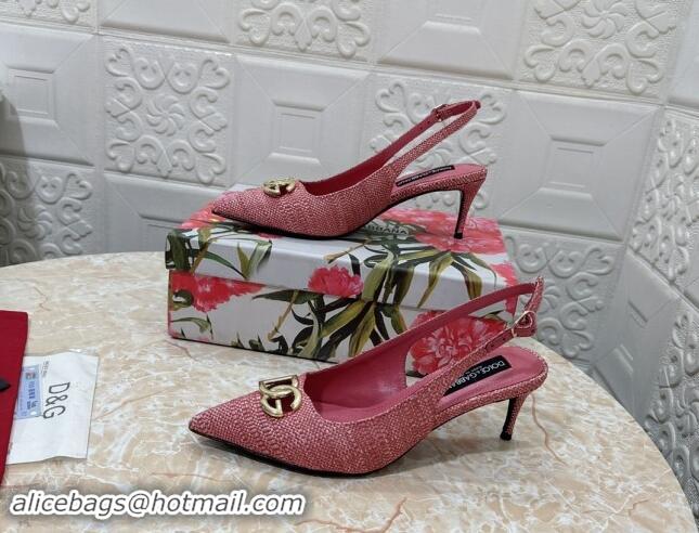 Good Quality Dolce & Gabbana DG Straw-Like Slingback Pumps 6.5cm Pink 325109