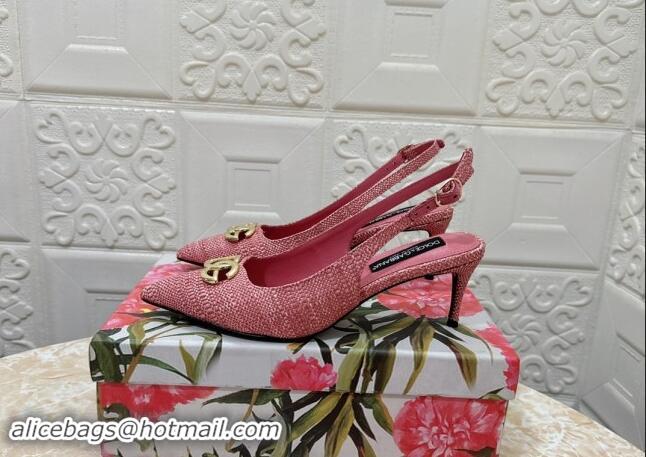 Good Quality Dolce & Gabbana DG Straw-Like Slingback Pumps 6.5cm Pink 325109