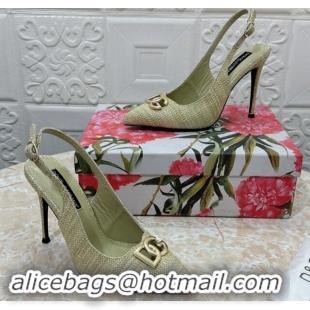 Top Design Dolce & Gabbana DG Straw-Like Slingback Pumps 10.5cm Green 325110