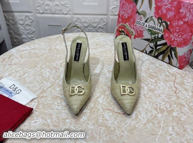 Top Design Dolce & Gabbana DG Straw-Like Slingback Pumps 10.5cm Green 325110