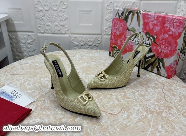 Top Design Dolce & Gabbana DG Straw-Like Slingback Pumps 10.5cm Green 325110