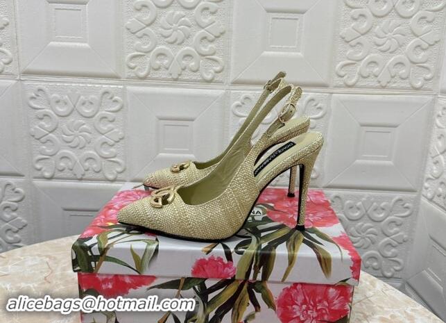 Top Design Dolce & Gabbana DG Straw-Like Slingback Pumps 10.5cm Green 325110