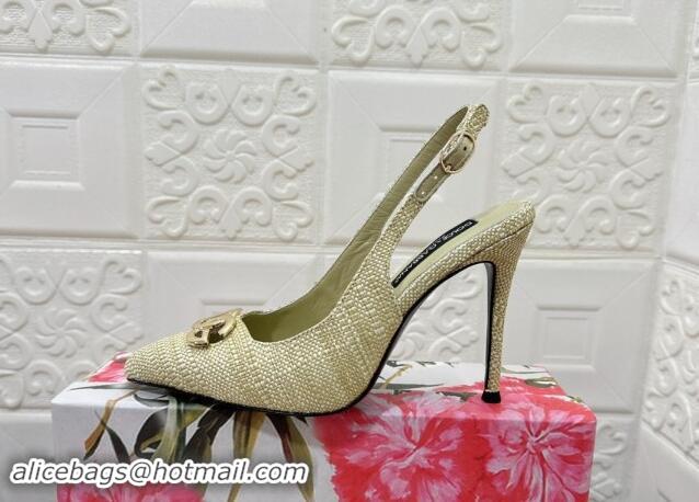 Top Design Dolce & Gabbana DG Straw-Like Slingback Pumps 10.5cm Green 325110