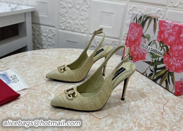 Top Design Dolce & Gabbana DG Straw-Like Slingback Pumps 10.5cm Green 325110