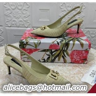 Best Product Dolce & Gabbana DG Straw-Like Slingback Pumps 6.5cm Green 325111