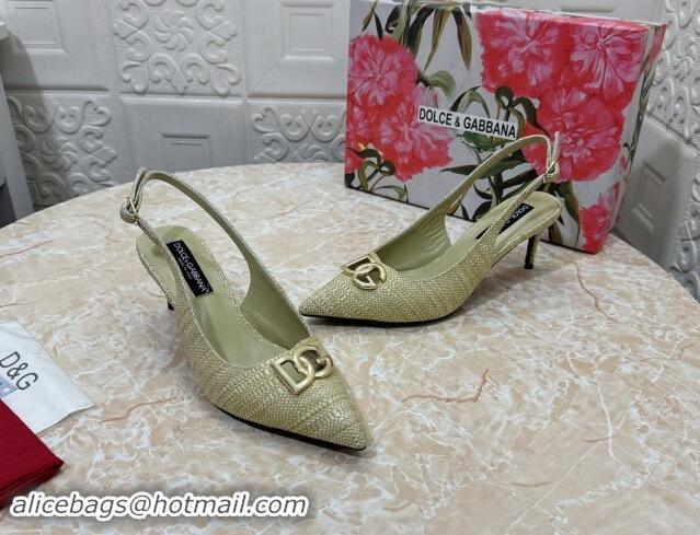 Best Product Dolce & Gabbana DG Straw-Like Slingback Pumps 6.5cm Green 325111