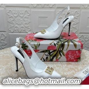 Charming Dolce & Gabbana DG Straw-Like Slingback Pumps 10.5cm White 325112