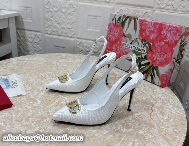 Charming Dolce & Gabbana DG Straw-Like Slingback Pumps 10.5cm White 325112