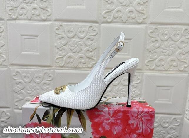 Charming Dolce & Gabbana DG Straw-Like Slingback Pumps 10.5cm White 325112