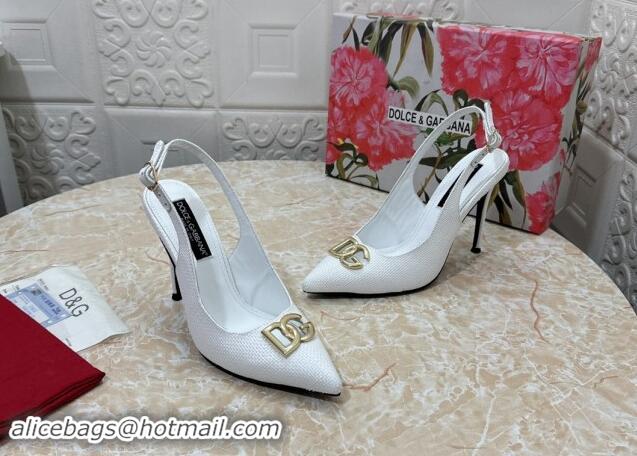 Charming Dolce & Gabbana DG Straw-Like Slingback Pumps 10.5cm White 325112