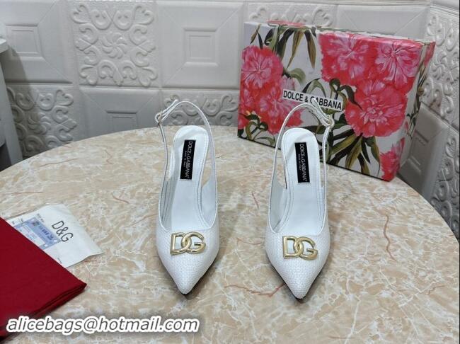 Charming Dolce & Gabbana DG Straw-Like Slingback Pumps 10.5cm White 325112