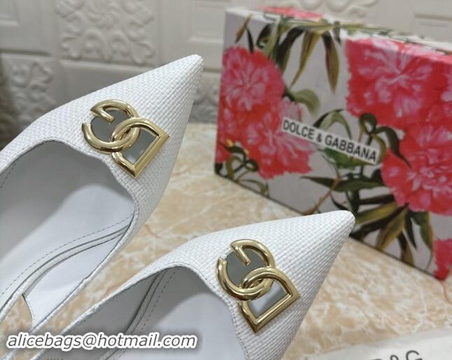 Top Grade Dolce & Gabbana DG Straw-Like Slingback Pumps 6.5cm White 325113