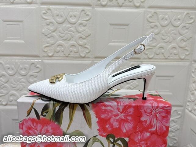 Top Grade Dolce & Gabbana DG Straw-Like Slingback Pumps 6.5cm White 325113