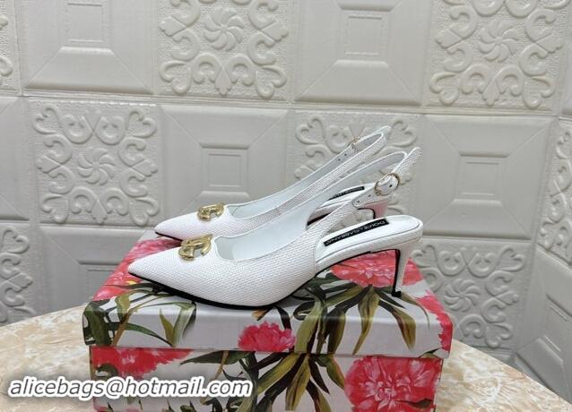 Top Grade Dolce & Gabbana DG Straw-Like Slingback Pumps 6.5cm White 325113