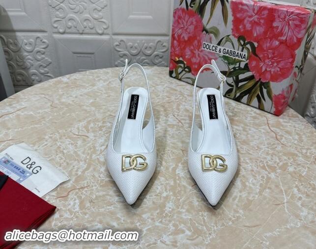 Top Grade Dolce & Gabbana DG Straw-Like Slingback Pumps 6.5cm White 325113