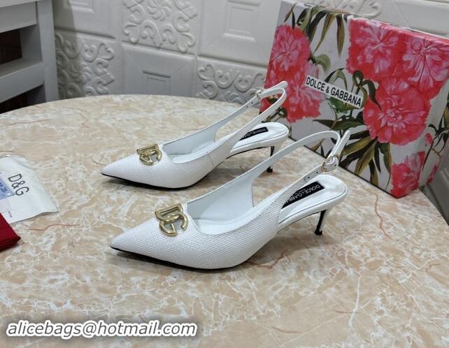 Top Grade Dolce & Gabbana DG Straw-Like Slingback Pumps 6.5cm White 325113