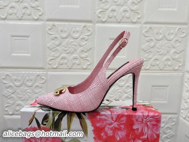 Best Grade Dolce & Gabbana DG Straw-Like Slingback Pumps 10.5cm Light Pink 325114