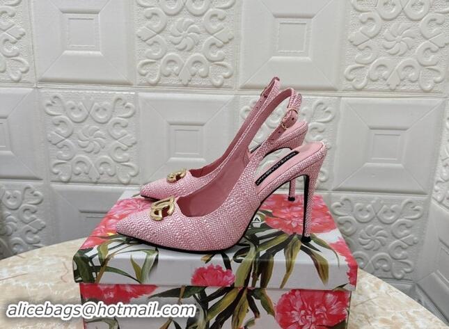 Best Grade Dolce & Gabbana DG Straw-Like Slingback Pumps 10.5cm Light Pink 325114