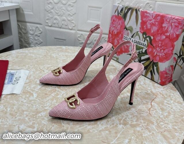 Best Grade Dolce & Gabbana DG Straw-Like Slingback Pumps 10.5cm Light Pink 325114