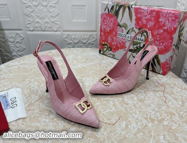 Best Grade Dolce & Gabbana DG Straw-Like Slingback Pumps 10.5cm Light Pink 325114