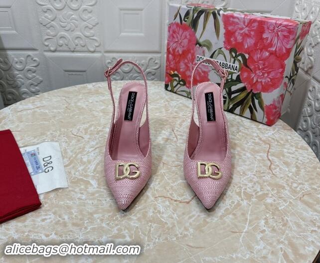 Best Grade Dolce & Gabbana DG Straw-Like Slingback Pumps 10.5cm Light Pink 325114