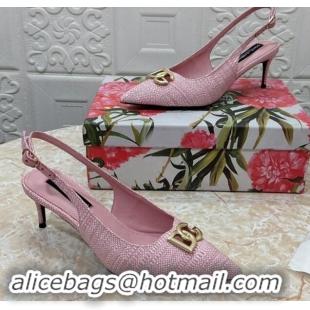 Popular Style Dolce & Gabbana DG Straw-Like Slingback Pumps 6.5cm Light Pink 325115