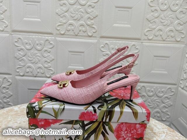 Popular Style Dolce & Gabbana DG Straw-Like Slingback Pumps 6.5cm Light Pink 325115