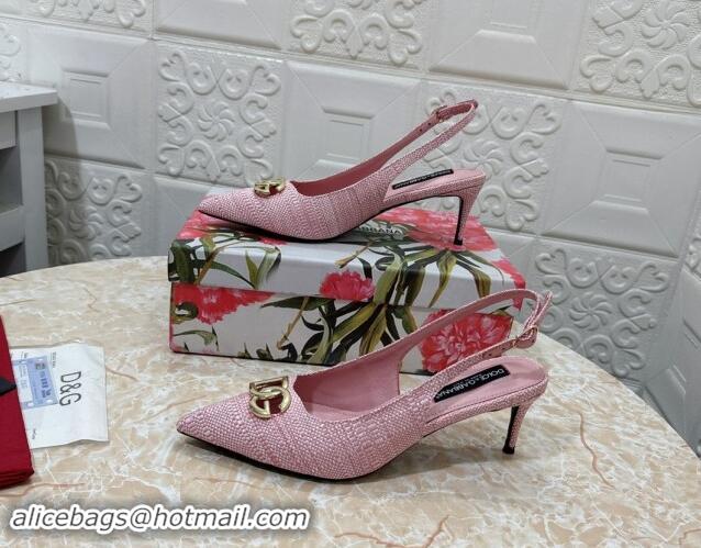 Popular Style Dolce & Gabbana DG Straw-Like Slingback Pumps 6.5cm Light Pink 325115