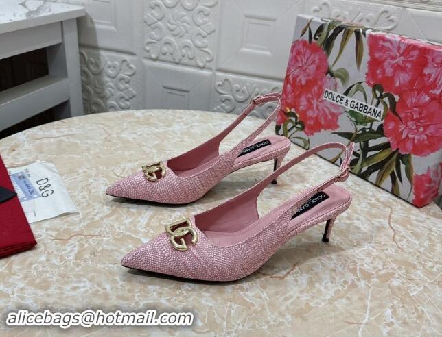 Popular Style Dolce & Gabbana DG Straw-Like Slingback Pumps 6.5cm Light Pink 325115